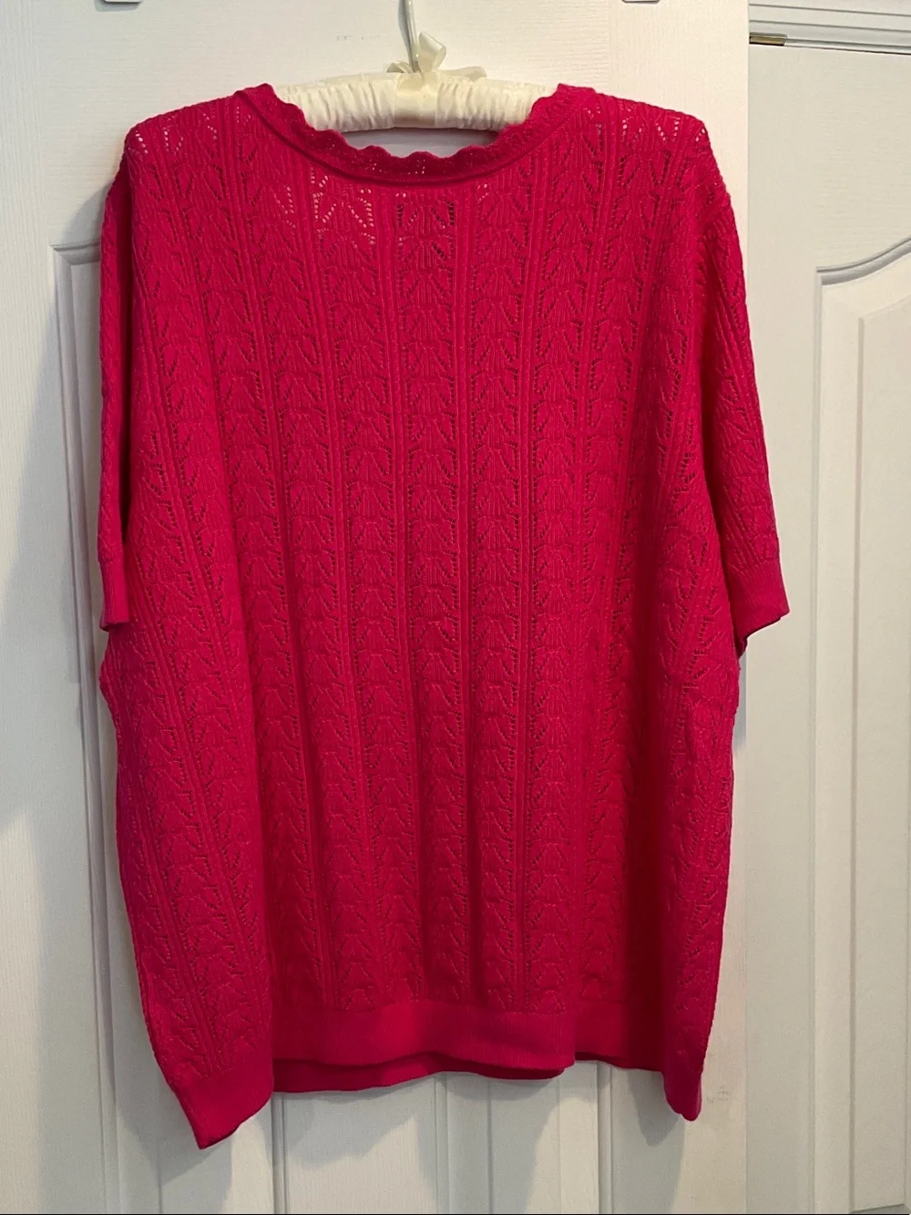 Lands' End Bright Pink V-Neck Short Sleeve Sweater